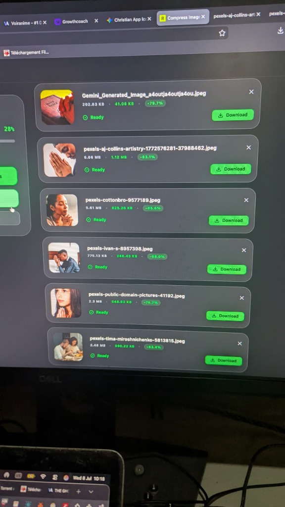 Refinedocs Image Compressor Dashboard showing dramatic image compression results